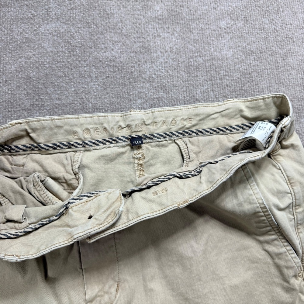 American Eagle Slim Fit Chino Pants Mens 38x36 (measures 38x33) Khaki Stretch - Picture 12 of 14